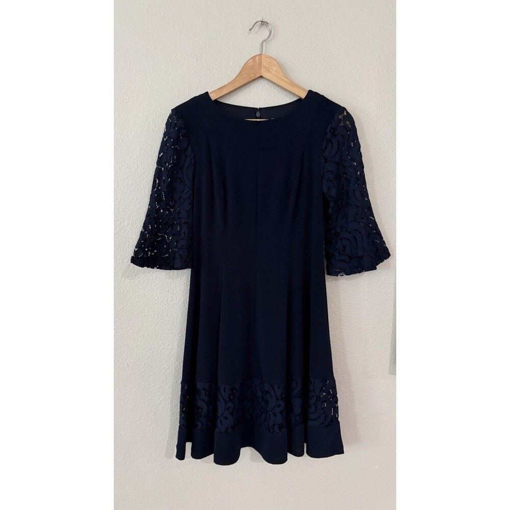 Jessica Howard Dress Size 4 Petite Navy Blue Fit and Flare Stretchy Lace
